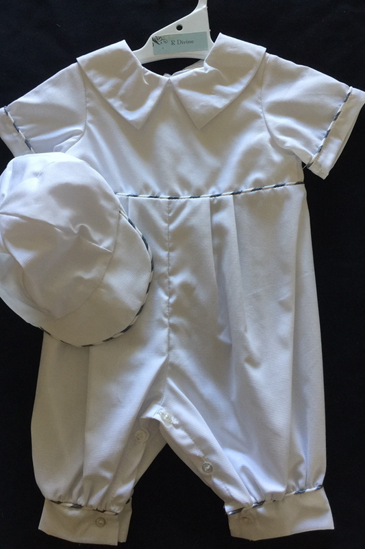 pipo nsp - boys christening romper with navy and white trim